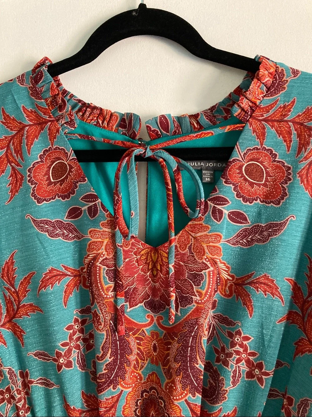 Julia Jordan NWT Dress Size 16 Teal Orange Autumn Floral Midi Lined